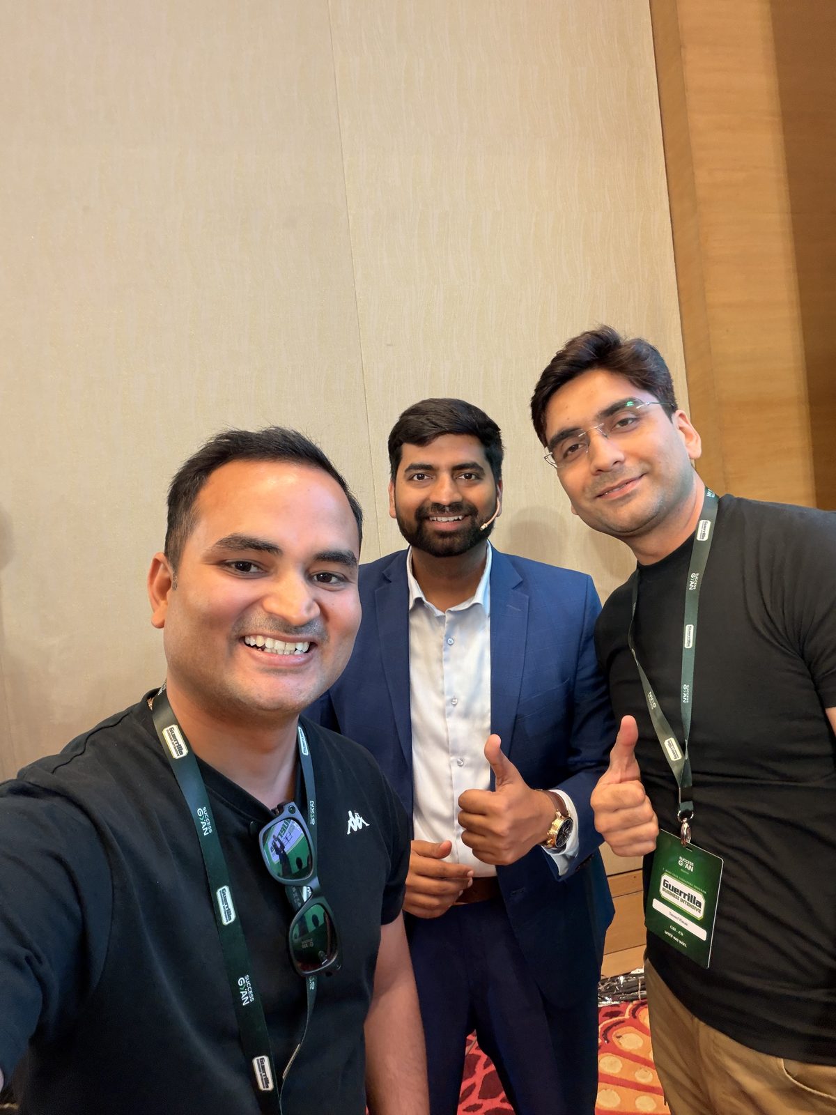 Akshay Mishra and two others after a Guerrilla Business Intensive session